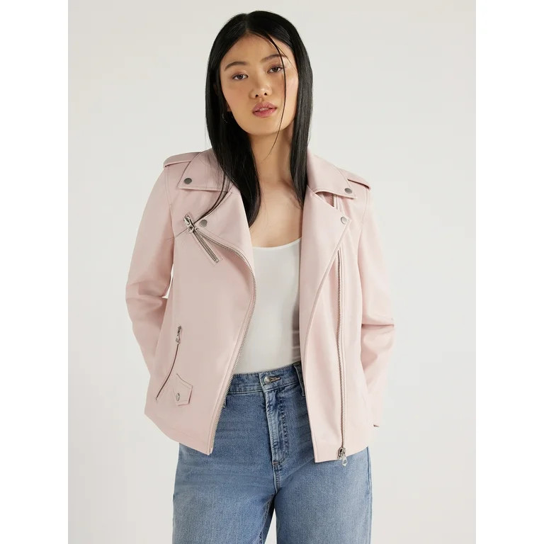 Scoop Women's Faux Leather Asymmetrical Zip Moto Jacket, Sizes XS-XXL | Walmart (US)