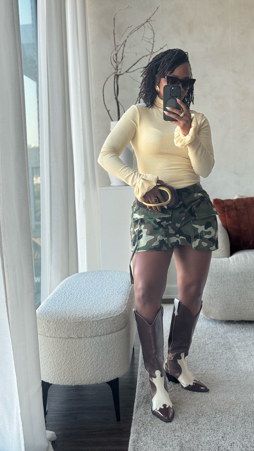 Day 3 and today it’s all about this camo SKORT . Another great pick up from @kkb . I’ve never really been a mini skirt girlie but a skort I absolutely can do.  Paired it with a more fem top from @thelinebyK. 

These outfits are really just me rediscovering what I have and then incorporating my new pieces with my existing wardrobe. Every outfit won’t land with others and that’s ok.. it’s your style story! 

Is the camo Canadian suit a thing? 

Size : skirt I definitely can size down I’m a size 8 but I got a 10 to get it tailored down. 
Blouse a medium 

#LTKStyleTip #LTKFindsUnder100 #LTKSeasonal