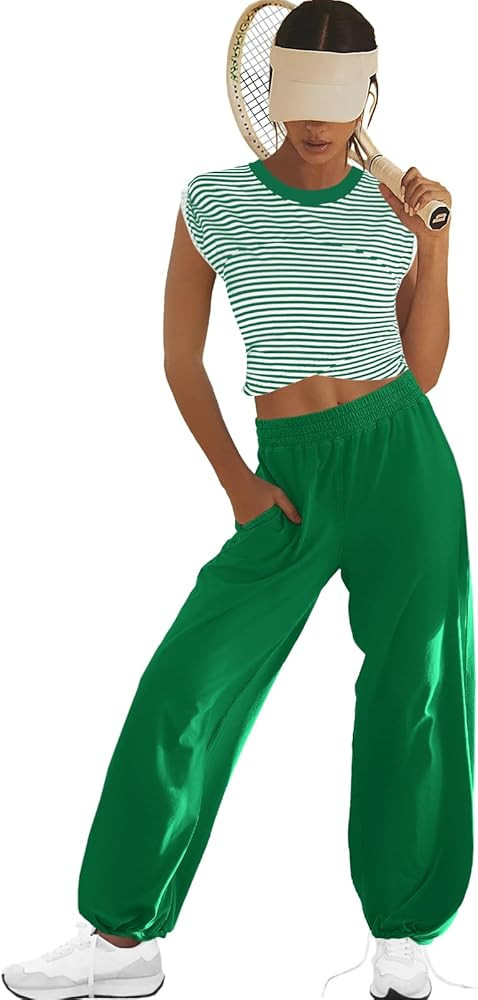 LAMISSCHE Womens Loungewear Set 2 Piece Outfits Sets Cropped Tops and Wide Leg Pants with Pockets... | Amazon (US)