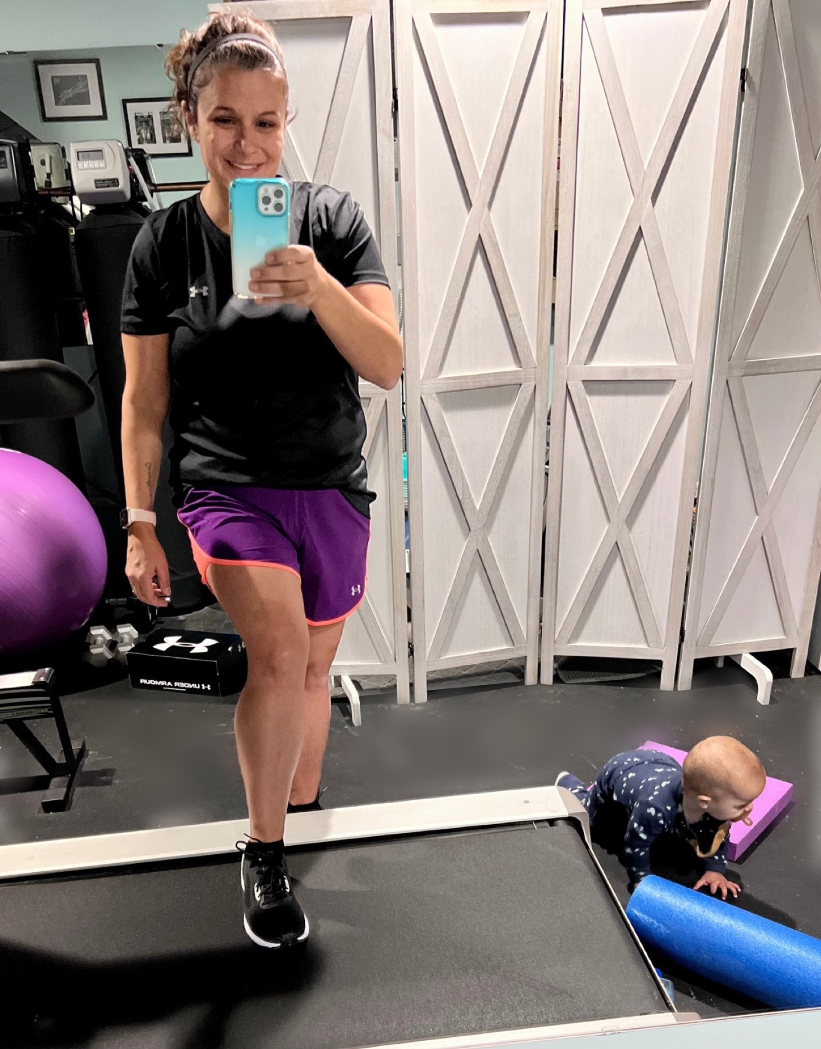 Does anyone else’s home workout situation look like this? It isn’t pretty… or even relaxing, but I do get it done and I feel accomplished when I’m finished.

I’m wearing my my new Fly Bye Elite running shorts and love them, but also just realized they make these with a high-rise waist, so I plan to try those next. 
This was also my first run in my new HOVR Sonic running shoes. All I can say so far is WOW! They are bluetooth capable and link directly to the MapMyRun app (an app I’ve been using since 2008!) on your phone. The amount of data you can get from a pair of sneakers is crazy! Distance, stride length, cadence, average foot strike angle; when I was running marathons, I would have LOVED this information! I can’t wait to run more in these and try out some of the coaching programs. Plus, they are a great fit! I did size up 1/2 per the reviews but I also like to wear my running shoes on the larger size —especially for longer distances. 

My crew neck fits TTS, I’m wearing an XL and a large in the shorts (I normally wearing medium/large)  The shorts also come in a 3” length, but I think I prefer the 5”. 

Under Armour again for the Win! 


#ad

#LTKunder50 #LTKsalealert #LTKfit