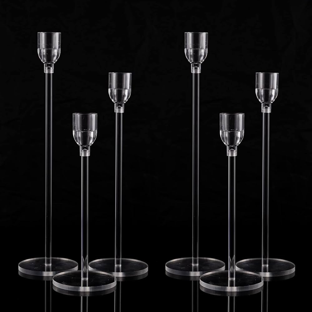 Vincidern 6PCs Acrylic Candle Holders Centerpieces for Table, Taper Candle Holder for Wedding Dec... | Amazon (US)