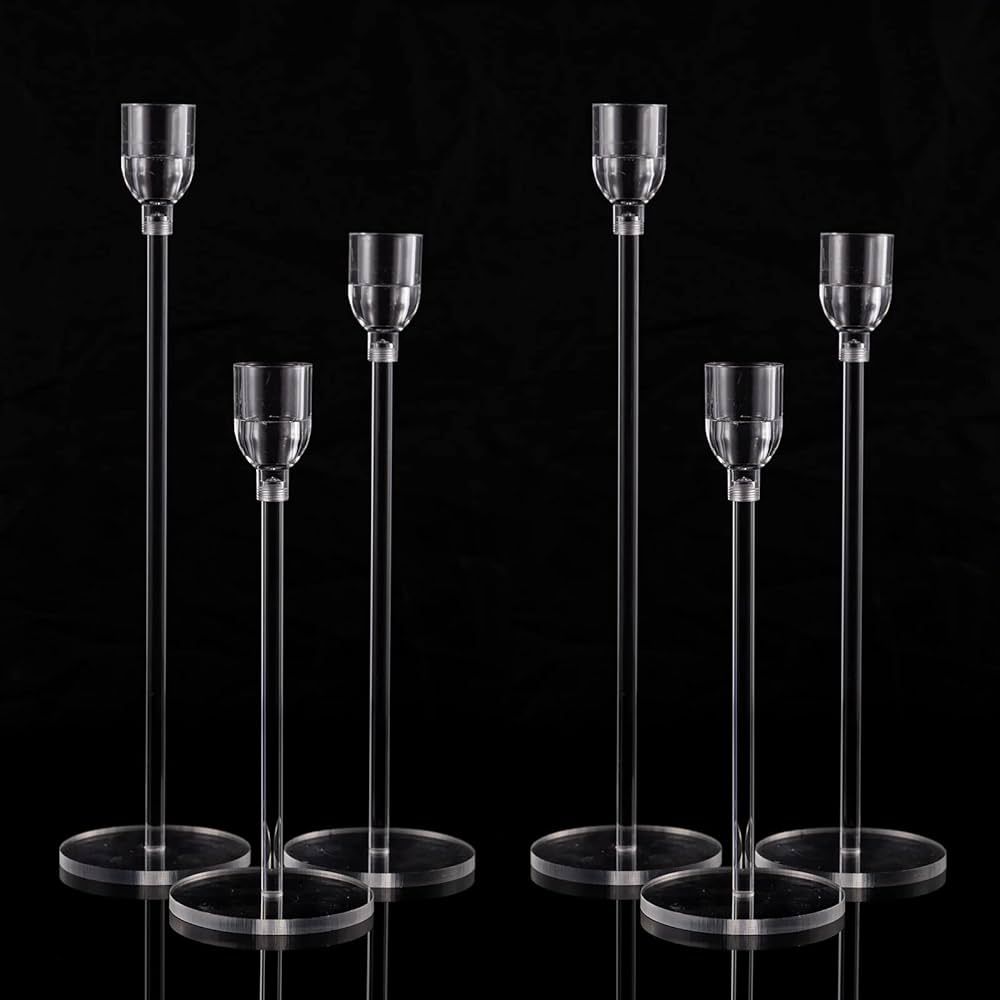 Vincidern 6PCs Acrylic Candle Holders Centerpieces for Table, Taper Candle Holder for Wedding Decor, | Amazon (US)
