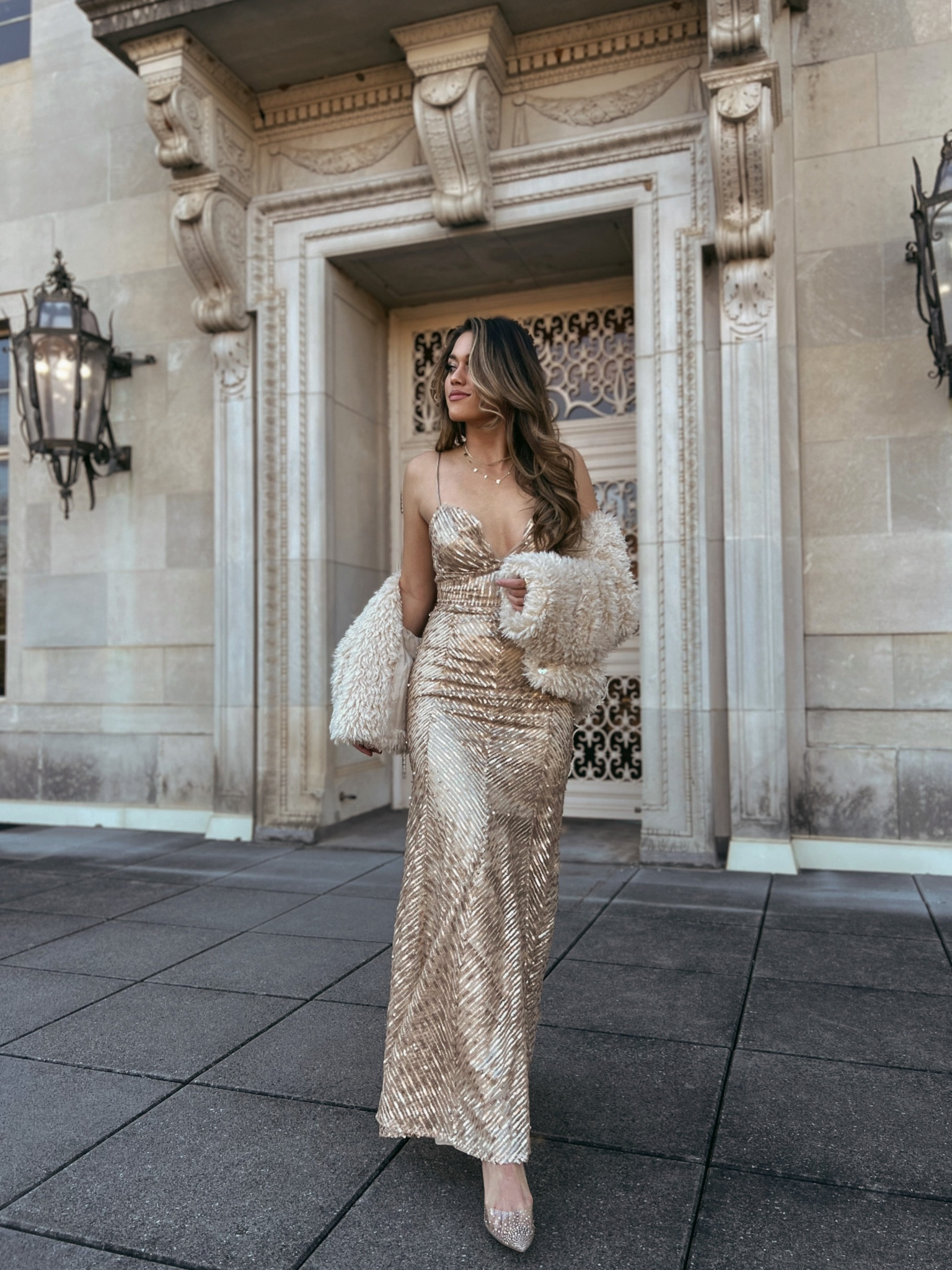 slim fit dress slacks Gold Trench Coat with Detachable Mongolian Fur – McCulley's main image 0