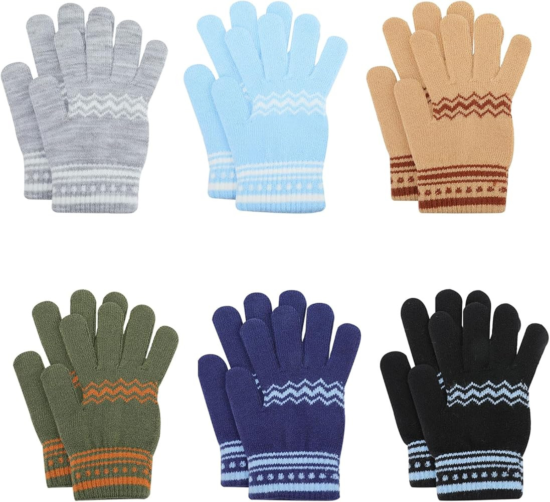 6 Pairs Kids Winter Gloves for Boys Girls Children Full Fingers Stretchy Warm Mittens for 4-10 Ye... | Amazon (US)