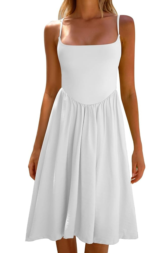 CHYRII Women Fashion Summer 2025 Spaghetti Straps Sleeveless Casual A-Line Midi Dresses Sundress | Amazon (US)