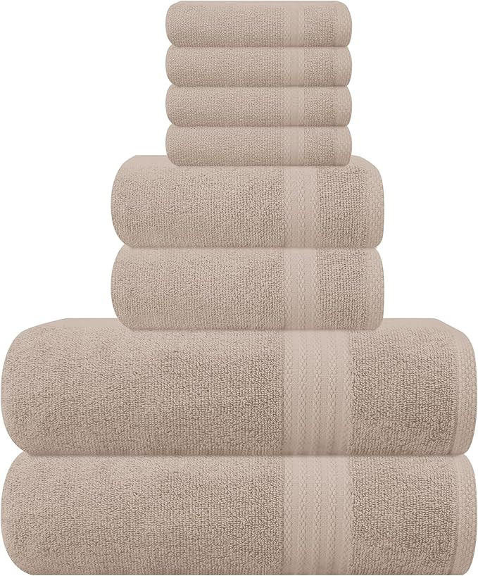 GLAMBURG Ultra Soft 8-Piece Towel Set - 100% Pure Ringspun Cotton, Contains 2 Oversized Bath Towe... | Amazon (US)
