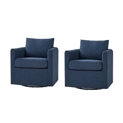 Bernhard Slipcovered Swivel Chair set of 2 with textured fabric and flared armrests| HULALA HOME-NAVY | Target