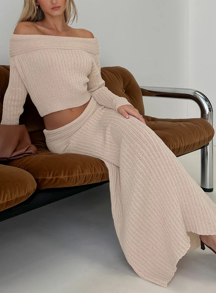 Devion Foldover Waist Maxi Skirt Beige | Princess Polly US