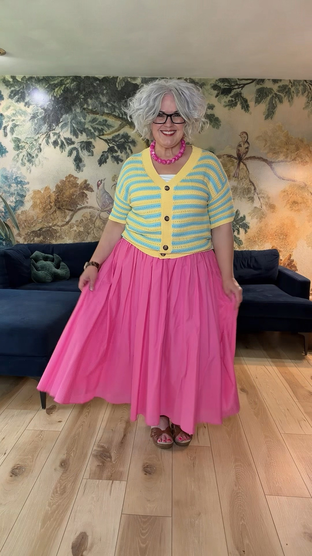 This color combo made me so happy today 💖🩵💛 I’m wearing XL on top and bottom and I normally wear size 16  (skirt is a few years old) 
 #Over50Style #dopaminedressing #over50fashion #ootd #summeroutfits

#LTKootd #LTKOver40 #LTKMidsize