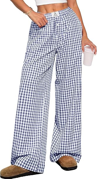 ANRABESS Womens Striped Gingham Pants 2026 Pajama Lounge Boxer Pants Cute Comfy PJ Bottoms with P... | Amazon (US)