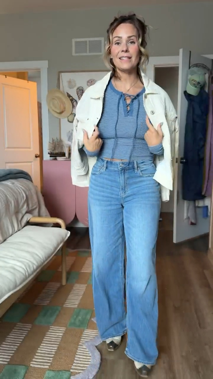 When your mind is saying spring but the weather is still saying winter. This sweater is cozy and springy in the best way. These jeans are 10/10 must have!! @ae 




#LTKmomlife #LTKPetite #LTKootd