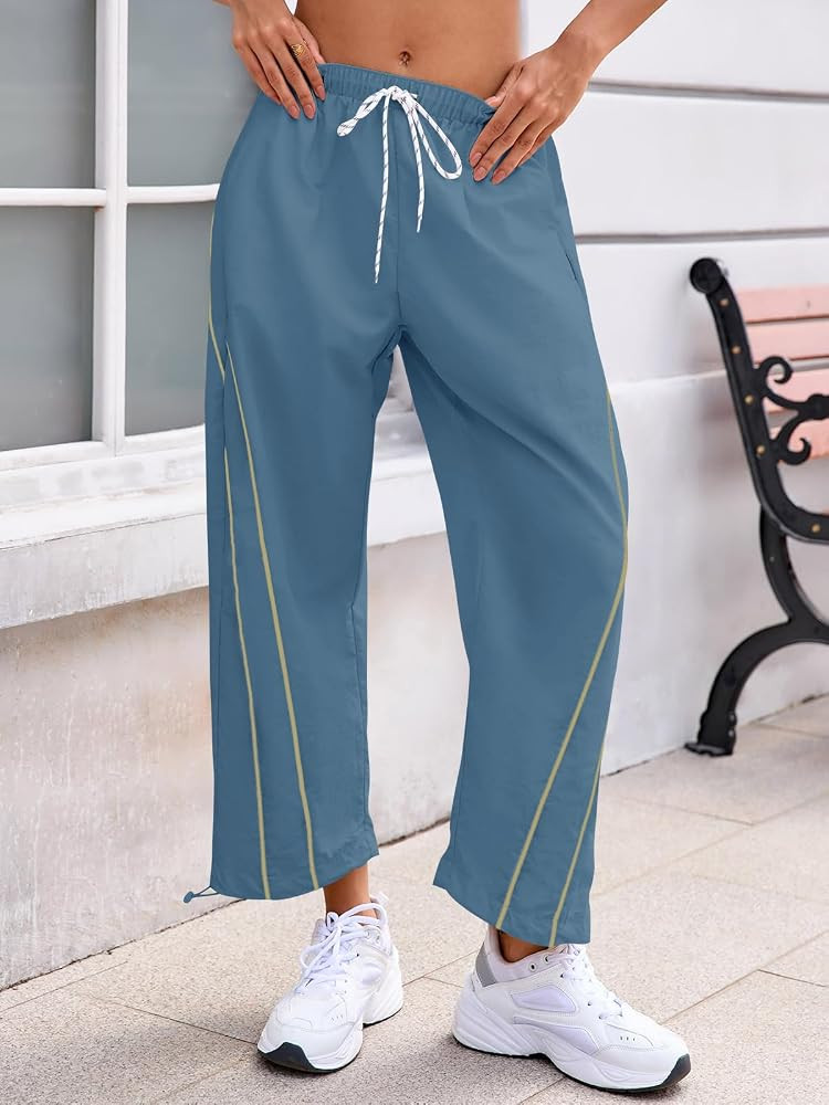Fisoew Womens Baggy Wide Leg Casual Elastic Waist Cropped Pants | Amazon (US)