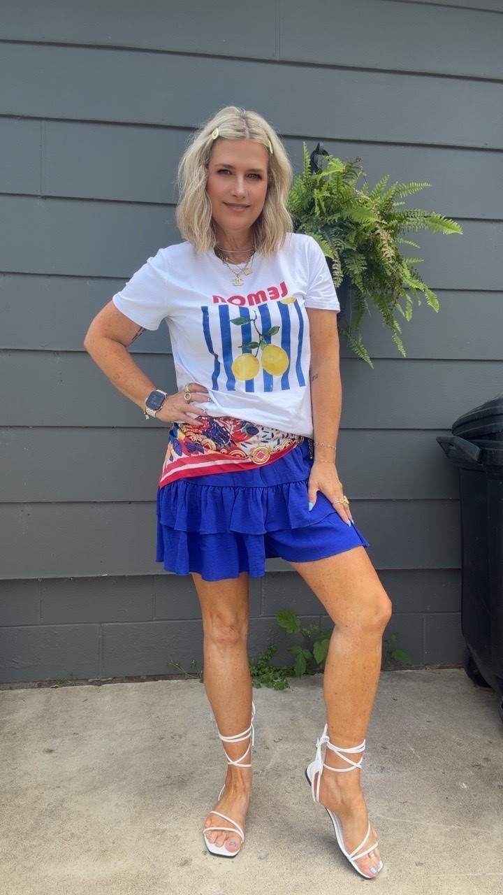 Loving this skort in this beautiful blue color.  Add a lil scarf and belt and you’re set 💙💛❤️

#LTKootd #LTKdayinmylife #LTKOver40