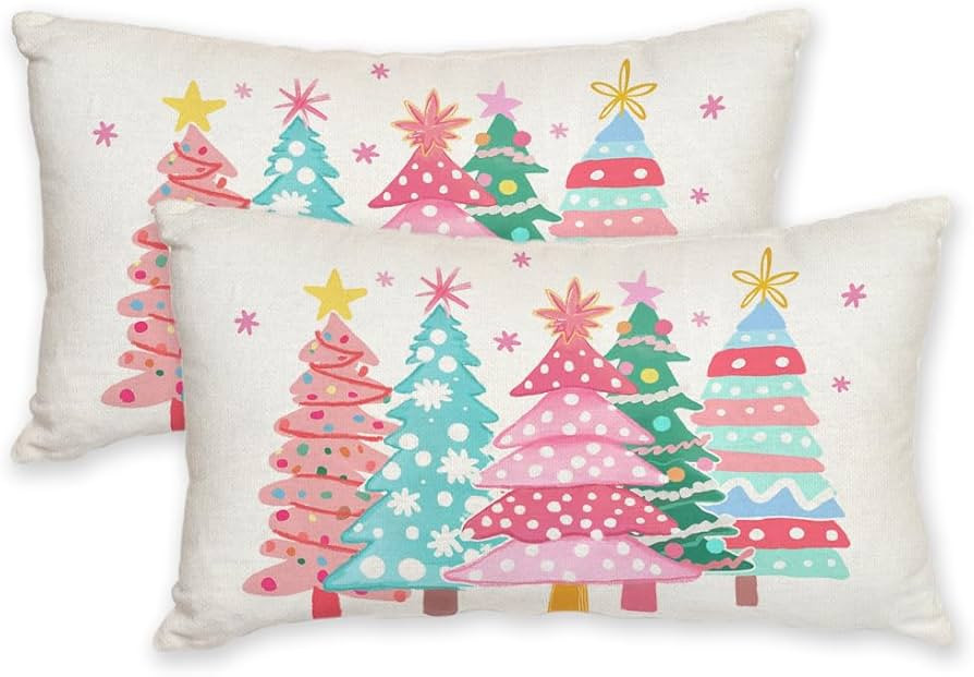 AACORS Christmas Pillow Cover 12X20 Set of 2, Watercolor Christmas Tree Stars Decoration Holiday ... | Amazon (US)