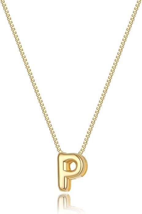 Bubble Initial Necklaces Dainty Gold Letter Necklace 14K Gold Plated Cute Name Choker Necklaces f... | Amazon (US)