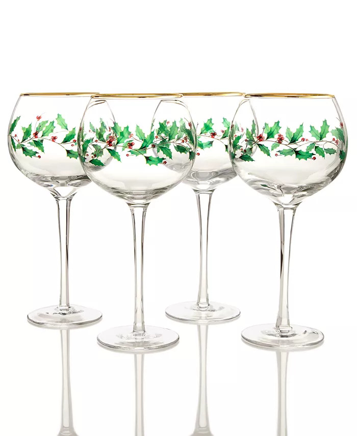 Lenox Holiday 4-piece Wine Glass Set & Reviews - Glassware & Drinkware - Dining - Macy's | Macys (US)