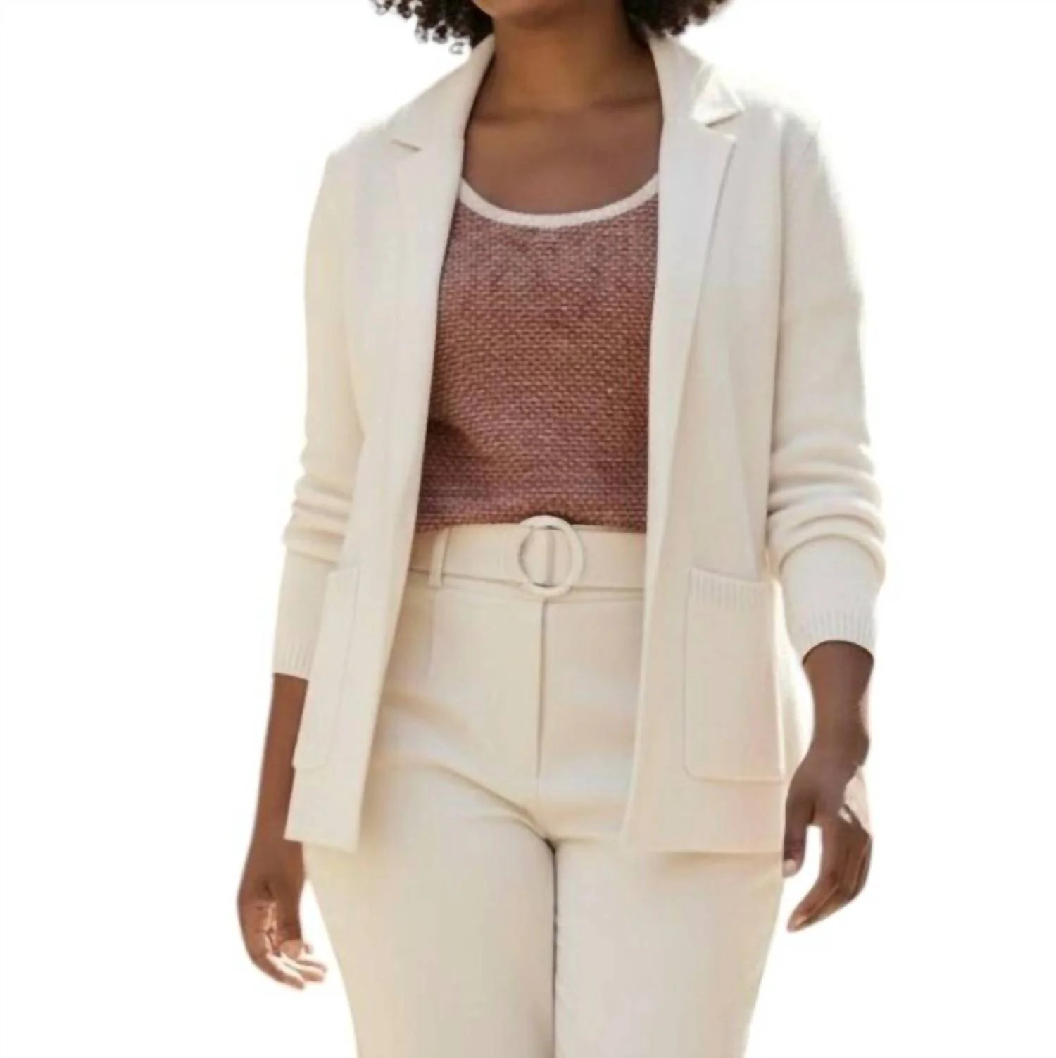 One Button Cotton Sweater With Collar In White | Shop Simon