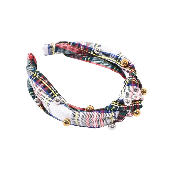 Bellefixe Christmas Knotted Headband for Women & Girls | Tartan Plaid with Metallic Pearls (Nutcr... | Amazon (US)