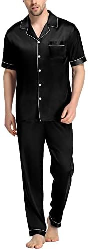 SWOMOG Mens Satin Pajama Set Short Sleeve Classic Sleepwear Button Down Silky Loungewear with Lon... | Amazon (US)