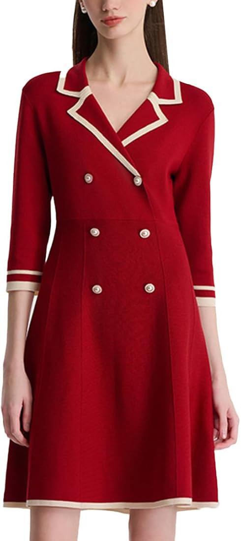 Mini Sweater Dress for Women, Button up 3/4 Sleeve Knit Dresses for Teacher Work Business | Amazon (US)