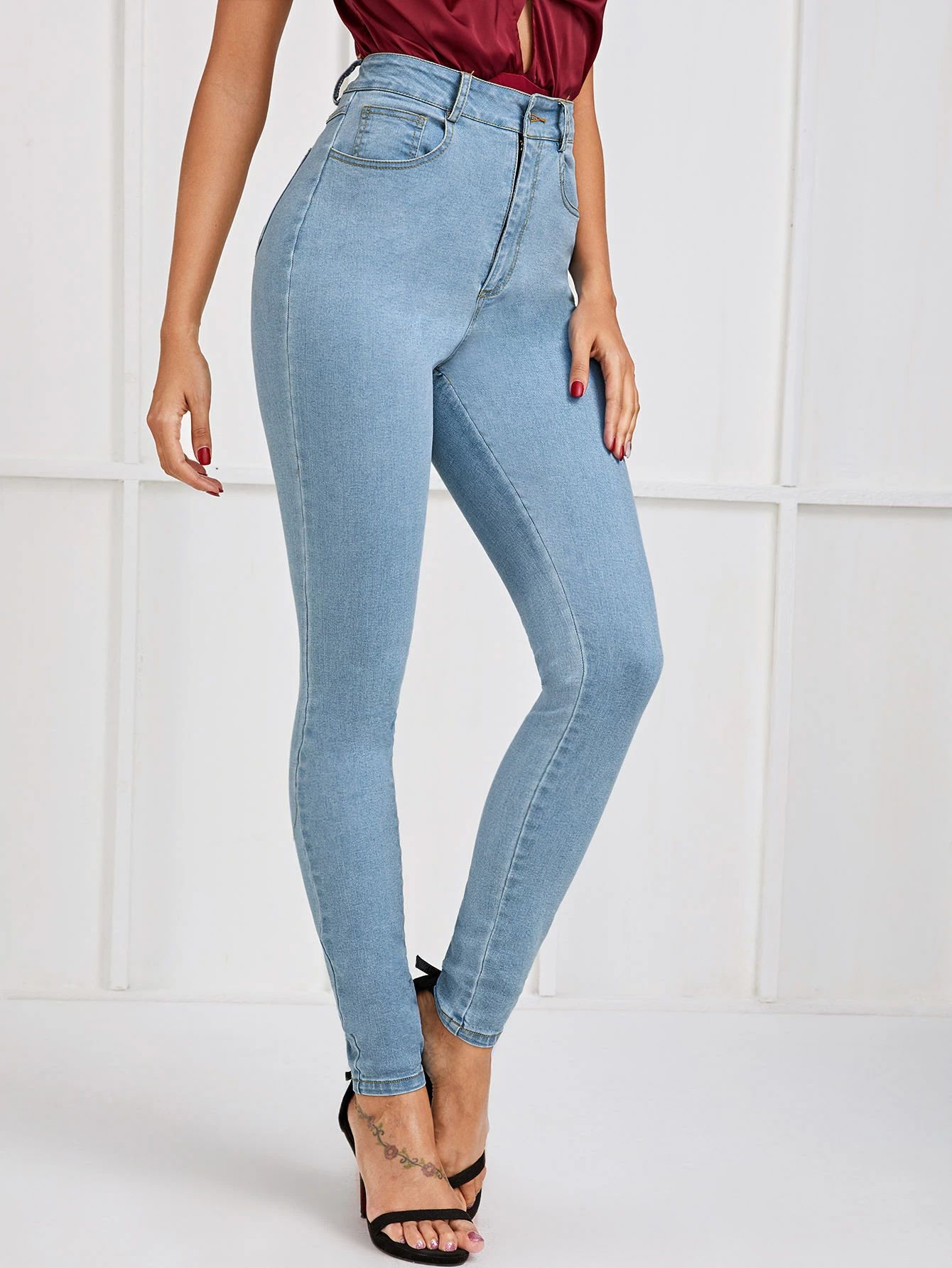 Light Wash Button Fly Skinny Jeans | SHEIN