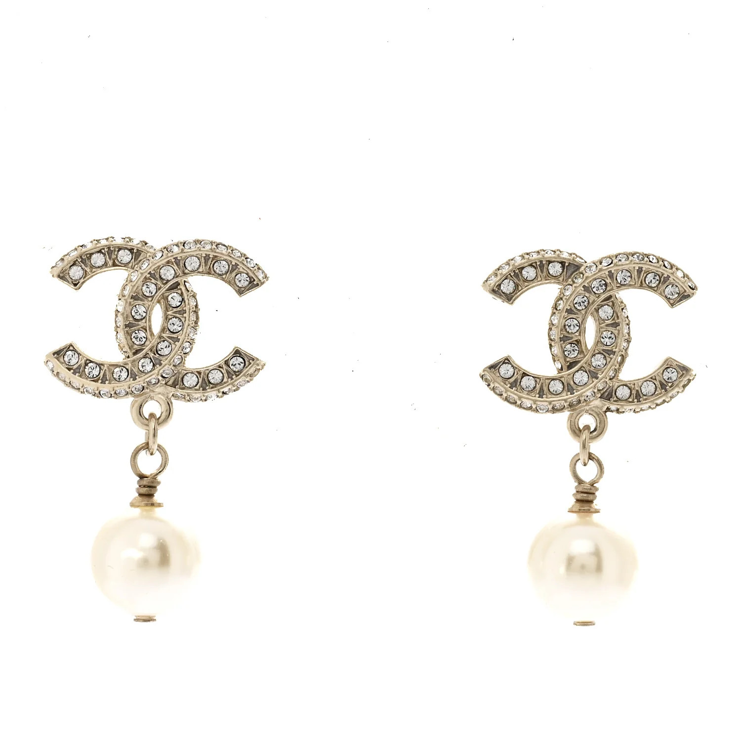 Crystal Pearl CC Drop Earrings Gold | FASHIONPHILE (US)