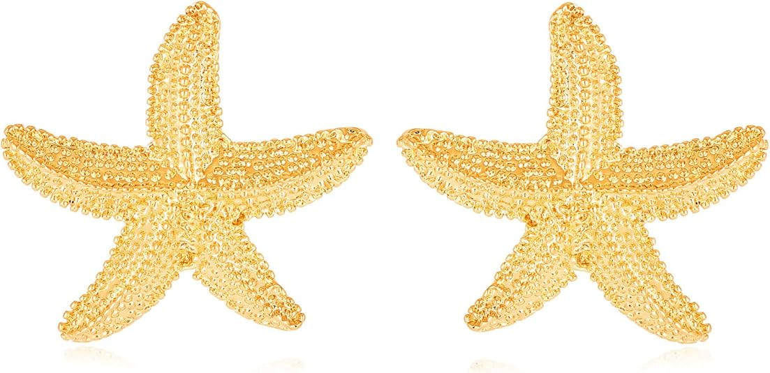 Starfish Shell Stud Earrings for Women Gold Silver Chunky Seashell Drop Dangle Earring Beach Summ... | Amazon (US)