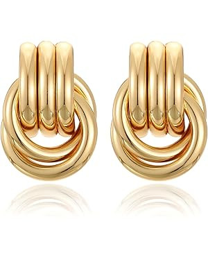Chunky Gold Earrings for Women Large Knot Earrings Geometric Dangle Drop Earrings Trendy Jewelry ... | Amazon (US)