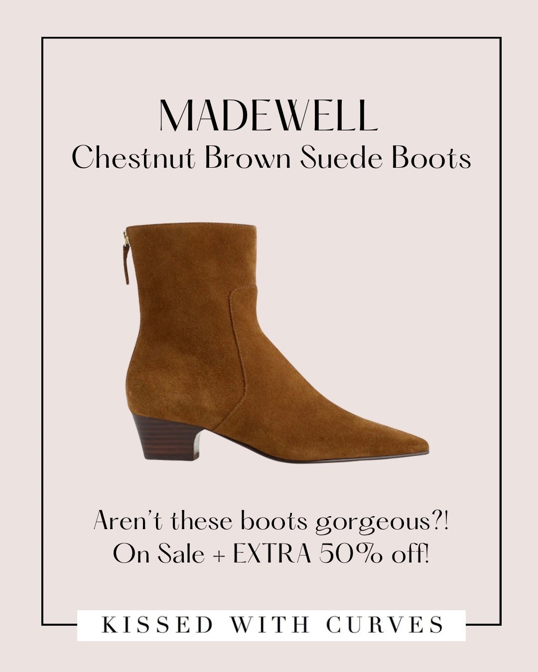 Madewell Winter Event Sale! The most beautiful suede boots are on sale + an EXTRA 50% off with code WINTER. Aren’t these gorgeous?! Love the warm chestnut brown suede finish, the gold zipper detail  and comfortable heel height. Perfect for fall and winter outfits and great for business casual workwear outfits too! 

Gift guide for her, gifts for her, suede boots, fall boots, winter boots, brown boots, Madewell boots, treat yourself 

#LTKSaleAlert #LTKWorkwear #LTKFindsUnder100
