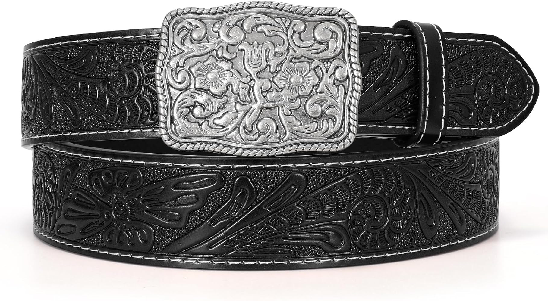 TRIWORKS Western Belts for Women Men Cowgirl Cowboy Embossed Engraved Tooled Leather Belt with Bu... | Amazon (US)