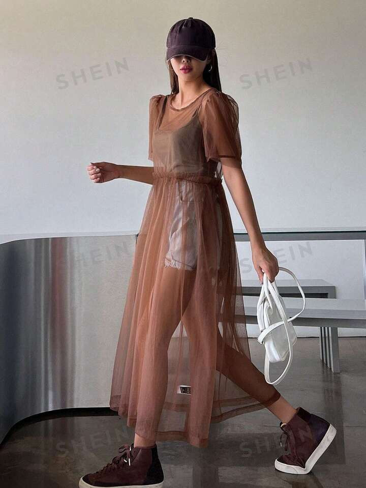 DAZY 1pc Frill Trim Sheer Mesh Dress | SHEIN