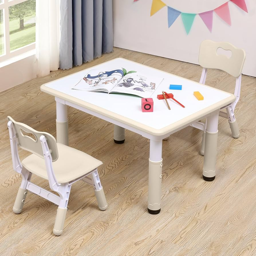 Adjustable Kids Table & Chairs Set for Ages 3-8 | 31.5"x23.6" Easy-Clean Activity Table | Meets A... | Amazon (US)