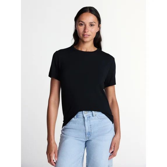 Time and Tru Women's Draped Boxy Tee with Short Sleeves, Sizes XS-XXXL | Walmart (US)