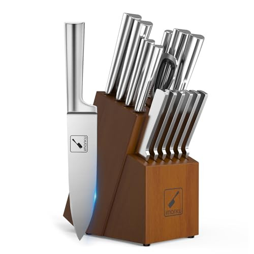 imarku Knife Set - Kitchen Knife Set 15 Pieces Japanese Stainless Steel Knife Block Set with Sharpener - Dishwasher Safe Kitchen Knives - Ultra Sharp Chef Knife Set for Kitchen, Silver | Amazon (US)