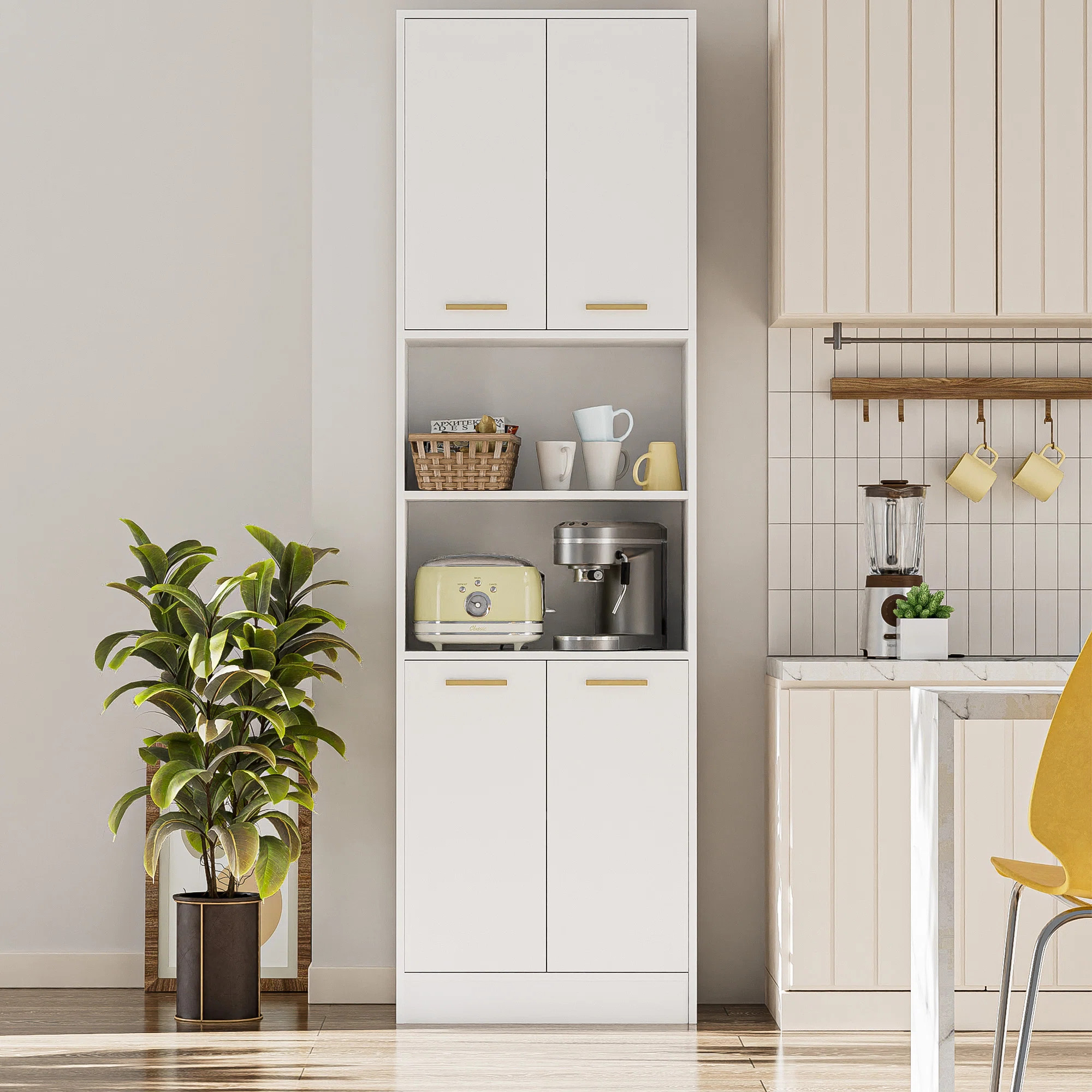 Schnur 75"H Kitchen Pantry Cabinet with Open Storage and Adjustable Shelves for Dining Room, Livi... | Wayfair North America