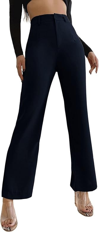 SweatyRocks Women's Elegant High Waist Solid Long Pants Office Trousers | Amazon (US)