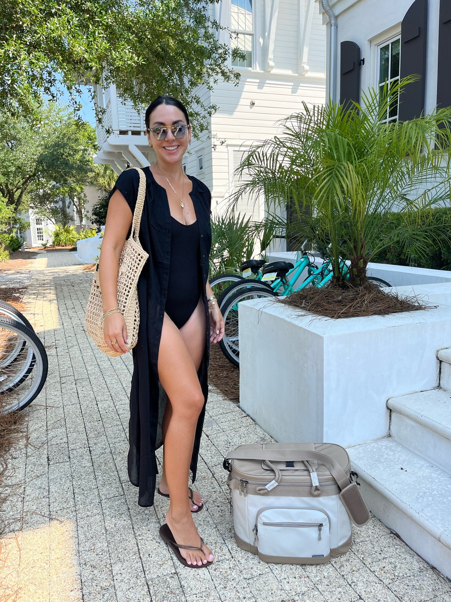 Pool/beach look for today! Wearing my favorite good American suit- they fit so well and are so flattering. Wearing my gap dress as a cover up! Beach bag is Prada but I linked some looks for less below 

#LTKunder100 #LTKunder50 #LTKtravel