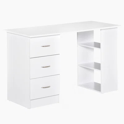 Computer Desk Bookcase Combo Writing Table Workstation with 3 Drawer and Storage Shelf - White | Wayfair North America