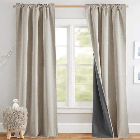 NICETOWN Natural Faux Linen 100% Blackout Curtains for Living Room, Full Room Darkening Thermal Insulated Soundproof Back Tab & Rod Pocket Drapes, 52"x 84", 2 Panels | Walmart (US)