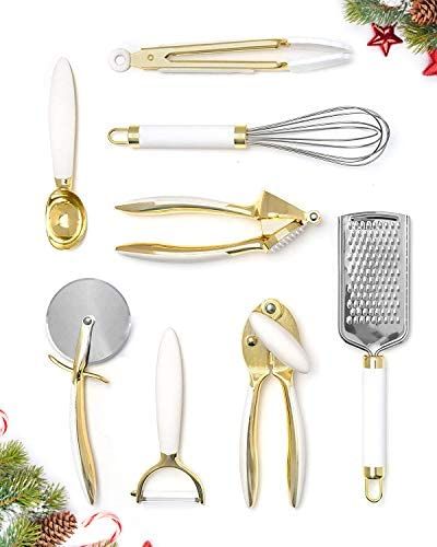 White & Gold Kitchen Tools and Gadgets - Luxe 8PC Cooking Tools and Gadgets with Anti-Slip Handle... | Amazon (US)