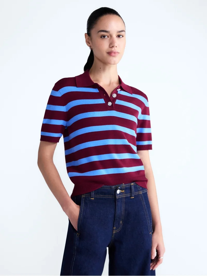 Free Assembly Women's and Women's Plus Polo Sweater with Short Sleeves, Lightweight, Sizes XS-4X | Walmart (US)