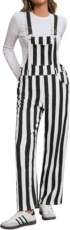 Cicy Bell Womens Casual Striped Bib Overalls Adjustable Straps Straight Leg Jumpsuits Denim Jean ... | Amazon (US)