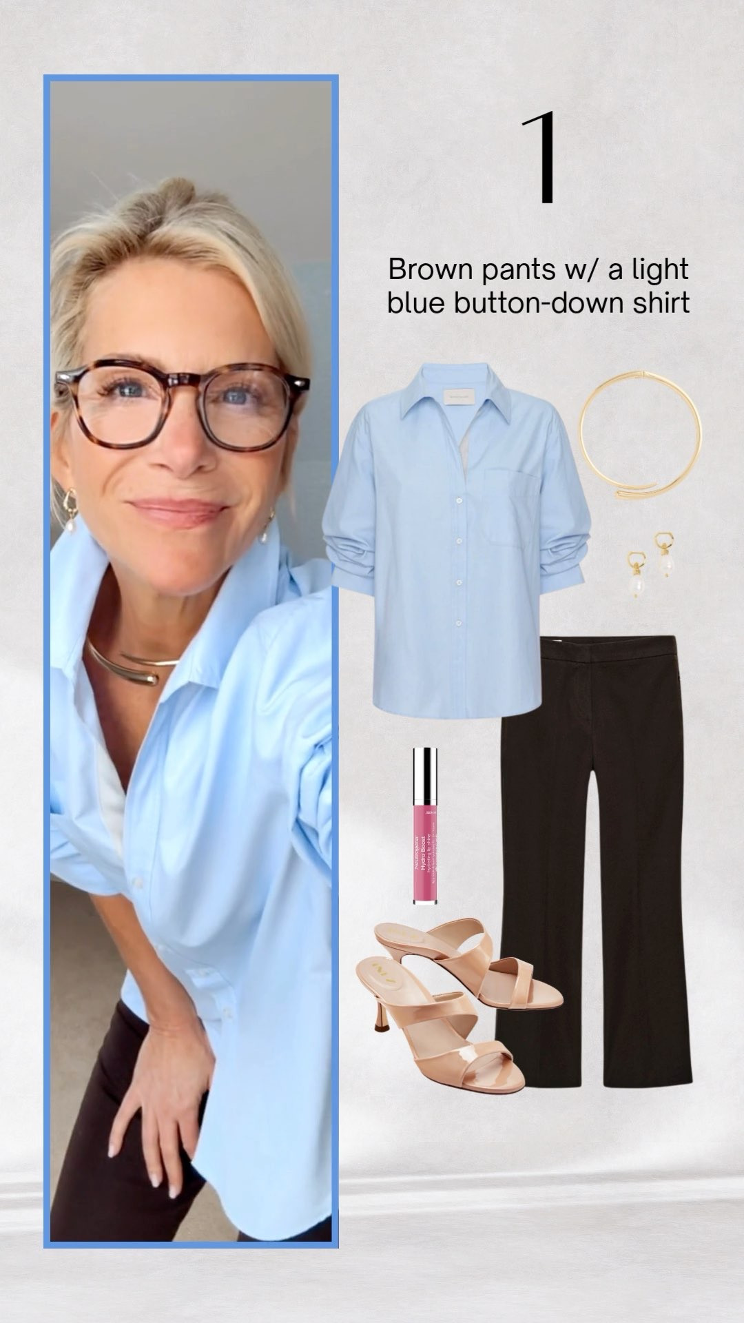 How to style brown pants with a blue button down shirt.  

 

#LTKootd #LTKOver40 #LTKTravel