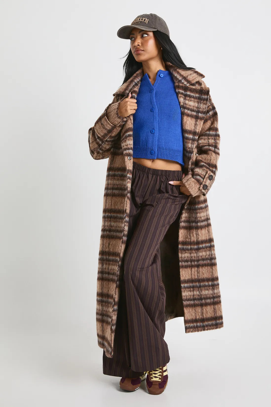 Check Belted Wool Look Coat | Boohoo.com (UK & IE)