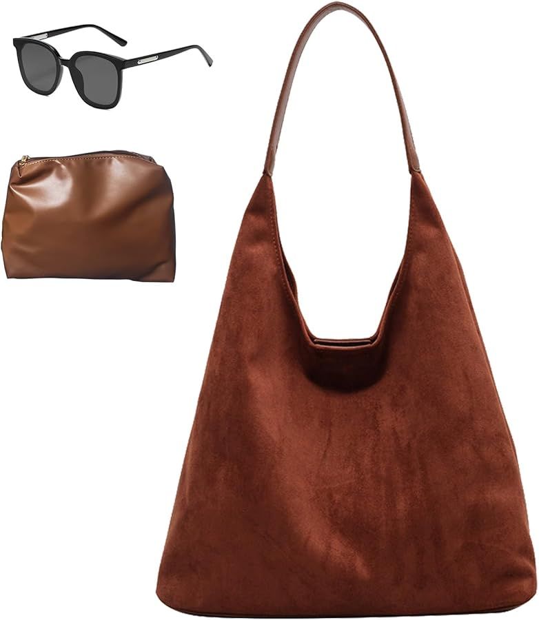 Suede Hobo Bags for Women Suede Purse Suede Bag Brown Suede Handbag Retro Casual Large Capacity f... | Amazon (US)