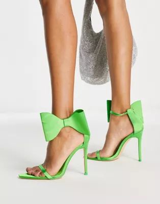 Public Desire Zeal oversized bow heeled sandals in green | ASOS (Global)