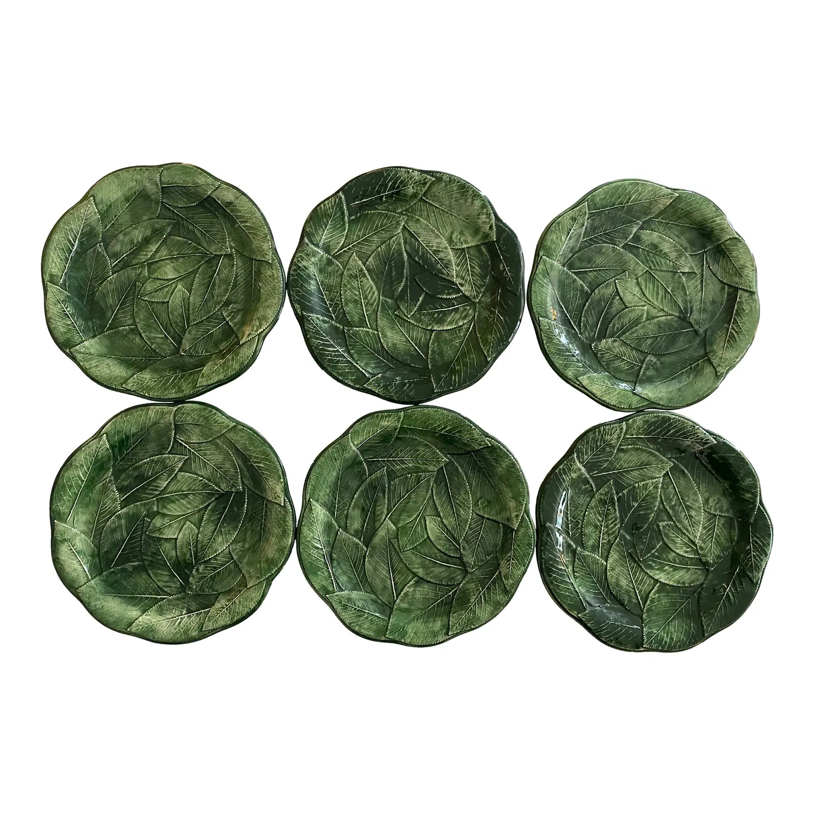 Vintage Vietri Italy Foglia Leonardo Leaf Plates- Set of 6 | Chairish