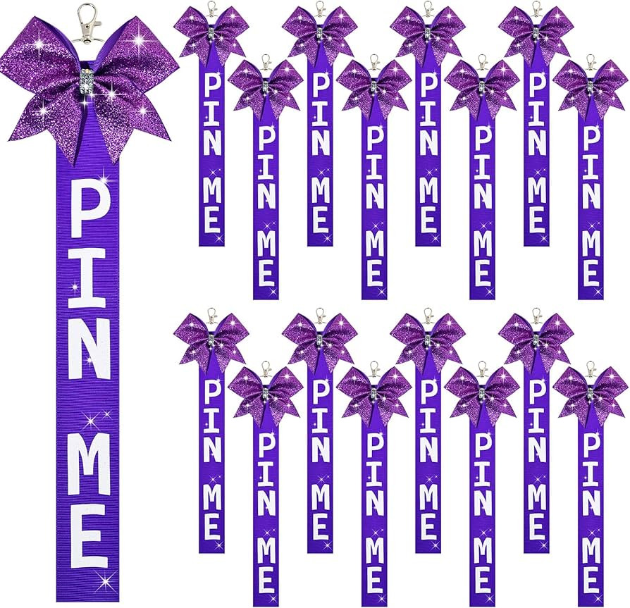 Aileam 16x Glitter Purple Pin Me Ribbon - Cheer Bag Bow Keychain with Rhinestones Bow for Teen Gi... | Amazon (US)