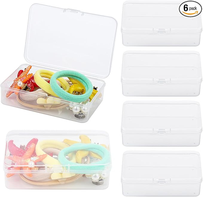 BATTIPAW 6PCS Hair Tie Organizer, Transparent Mini Storage Box, Rectangle Clear Plastic Storage C... | Amazon (US)