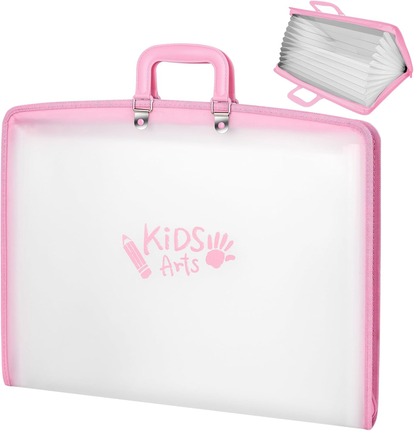 11x17 Kids Art Portfolio - Accordian File Organizer with 13 Pockets, Art Portfolio for Kids with Handle and Zipper Closure - Oxford Cloth, Frosted Translucent Artwork Folder for Children - Pink | Amazon (US)